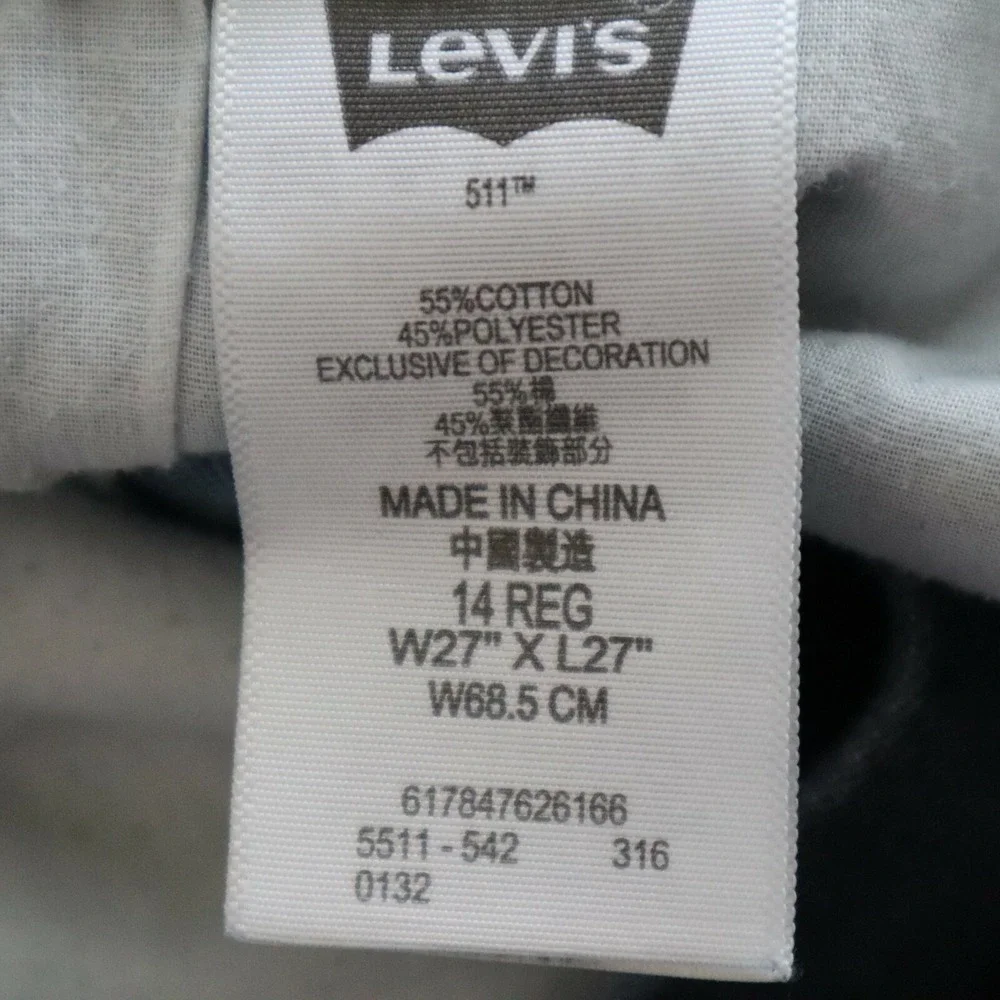 Levi's 511 Jeans Boys 14 Reg 27x27 Standard Slim Fit 5-Pocket Denim Dark Blue‎